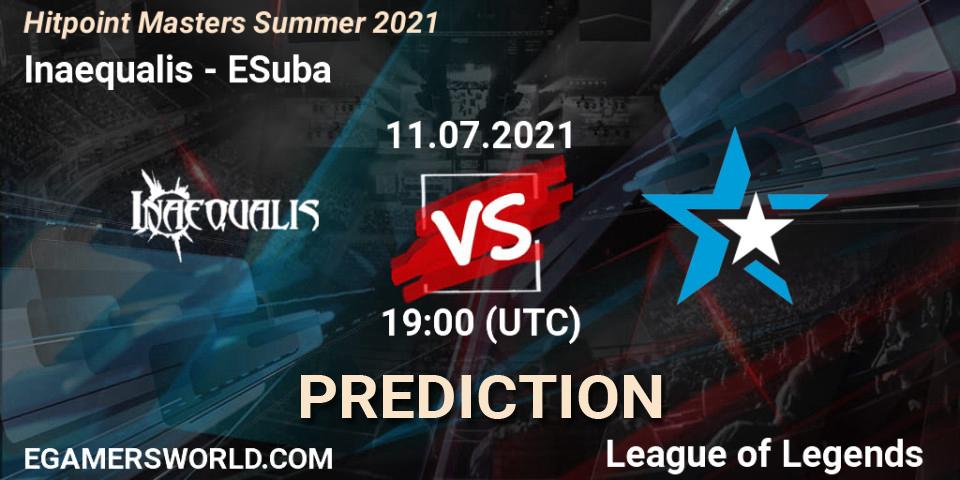 Pronósticos Inaequalis - ESuba. 11.07.2021 at 20:10. Hitpoint Masters Summer 2021 - LoL