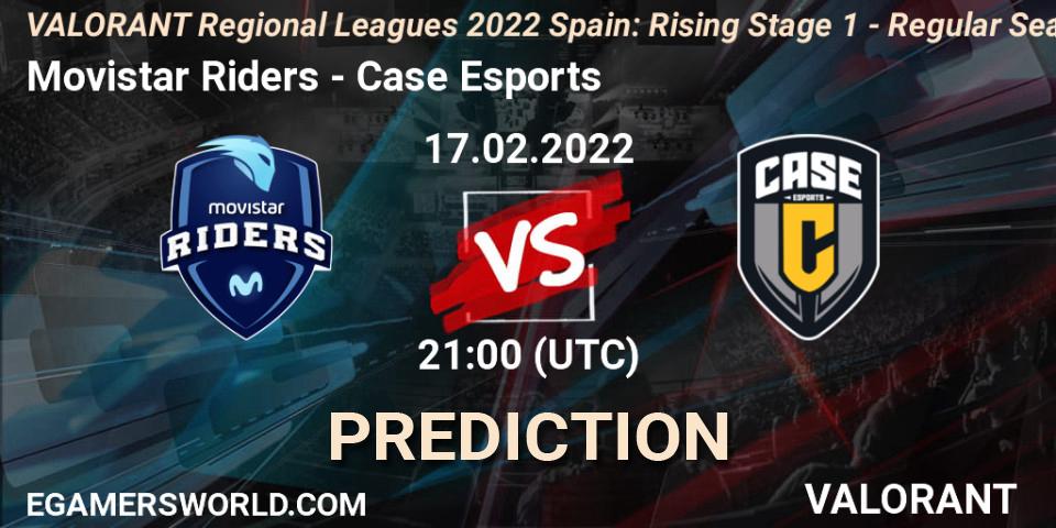 Pronósticos Movistar Riders - Case Esports. 17.02.2022 at 21:00. VALORANT Regional Leagues 2022 Spain: Rising Stage 1 - Regular Season - VALORANT