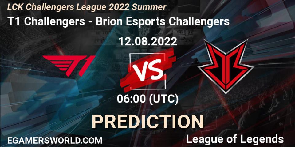 Pronósticos T1 Challengers - Brion Esports Challengers. 12.08.2022 at 06:00. LCK Challengers League 2022 Summer - LoL