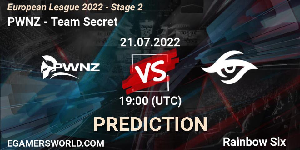 Pronósticos PWNZ - Team Secret. 21.07.2022 at 16:00. European League 2022 - Stage 2 - Rainbow Six