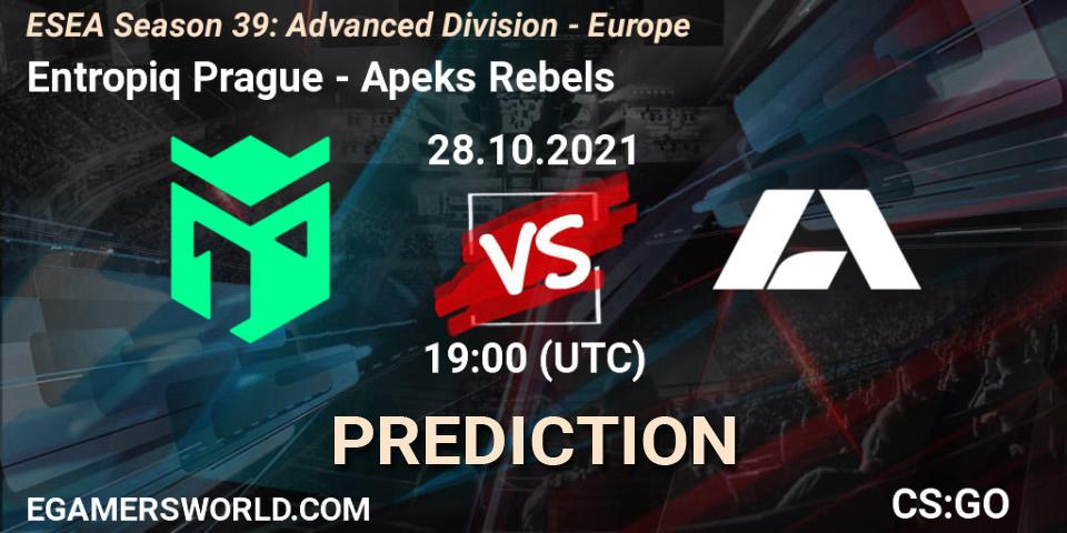Pronósticos Entropiq Prague - Apeks Rebels. 28.10.2021 at 19:00. ESEA Season 39: Advanced Division - Europe - Counter-Strike (CS2)