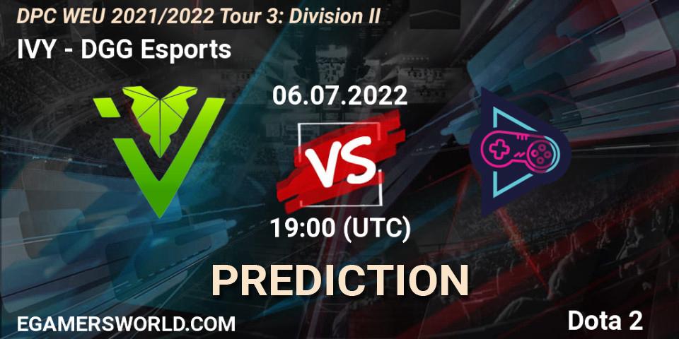 Pronósticos IVY - DGG Esports. 06.07.2022 at 19:01. DPC WEU 2021/2022 Tour 3: Division II - Dota 2