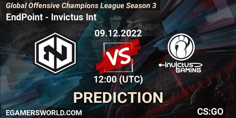 Pronósticos EndPoint - Invictus Int. 09.12.2022 at 12:00. Global Offensive Champions League Season 3 - Counter-Strike (CS2)