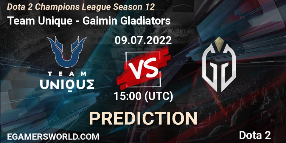 Pronósticos Team Unique - Gaimin Gladiators. 09.07.22. Dota 2 Champions League Season 12 - Dota 2