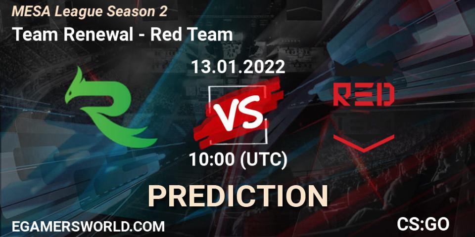 Pronósticos Team Renewal - Red Team. 13.01.2022 at 10:00. MESA League Season 2 - Counter-Strike (CS2)