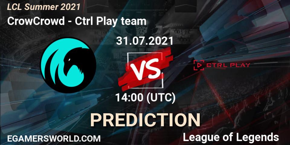 Pronósticos CrowCrowd - Ctrl Play team. 31.07.2021 at 14:00. LCL Summer 2021 - LoL