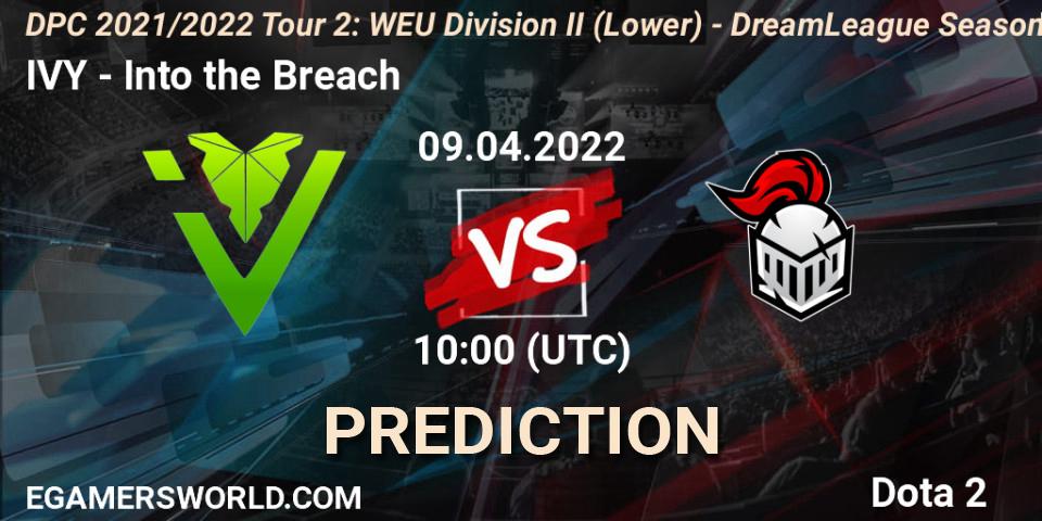 Pronósticos IVY - Into the Breach. 09.04.2022 at 09:56. DPC 2021/2022 Tour 2: WEU Division II (Lower) - DreamLeague Season 17 - Dota 2