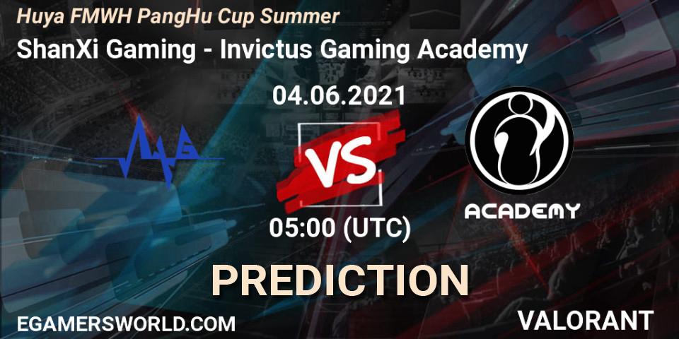 Pronósticos ShanXi Gaming - Invictus Gaming Academy. 04.06.2021 at 05:00. Huya FMWH PangHu Cup Summer - VALORANT