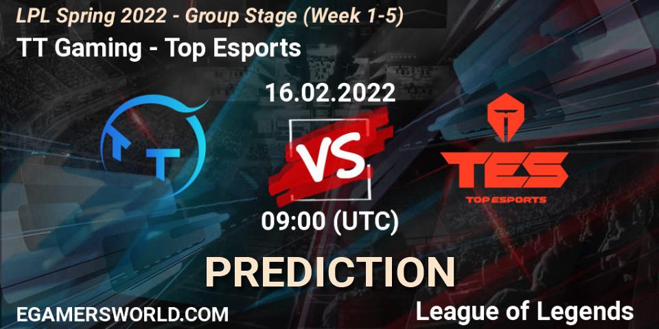 Pronósticos TT Gaming - Top Esports. 16.02.2022 at 09:00. LPL Spring 2022 - Group Stage (Week 1-5) - LoL