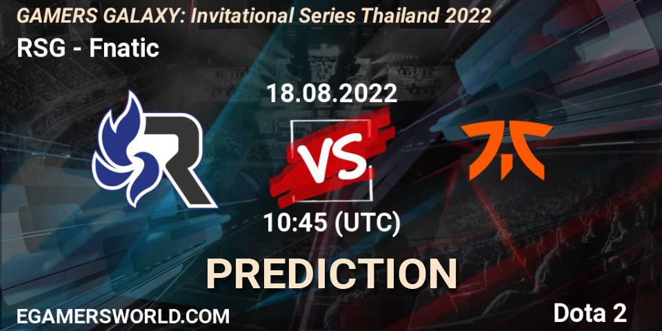 Pronósticos RSG - Fnatic. 18.08.2022 at 10:05. GAMERS GALAXY: Invitational Series Thailand 2022 - Dota 2