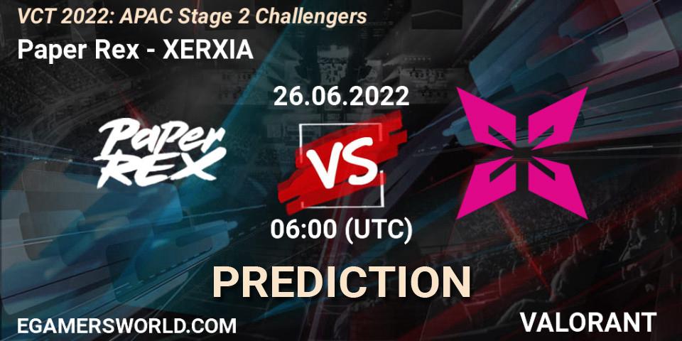 Pronósticos Paper Rex - XERXIA. 26.06.2022 at 06:40. VCT 2022: APAC Stage 2 Challengers - VALORANT
