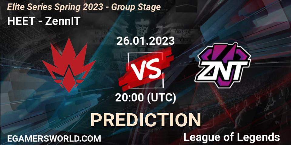 Pronósticos HEET - ZennIT. 26.01.2023 at 20:00. Elite Series Spring 2023 - Group Stage - LoL