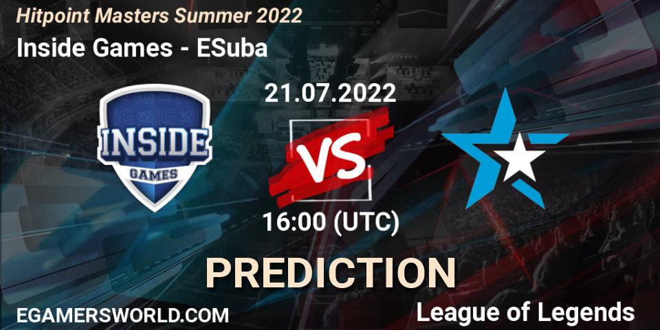Pronósticos Inside Games - ESuba. 21.07.2022 at 16:30. Hitpoint Masters Summer 2022 - LoL