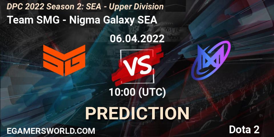 Pronósticos Team SMG - Nigma Galaxy SEA. 06.04.2022 at 10:30. DPC 2021/2022 Tour 2 (Season 2): SEA Division I (Upper) - Dota 2
