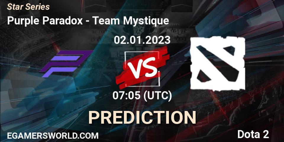 Pronósticos Purple Paradox - Team Mystique. 02.01.2023 at 07:05. Star Series - Dota 2