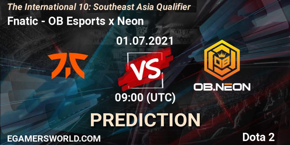 Pronósticos Fnatic - OB Esports x Neon. 01.07.2021 at 08:07. The International 10: Southeast Asia Qualifier - Dota 2
