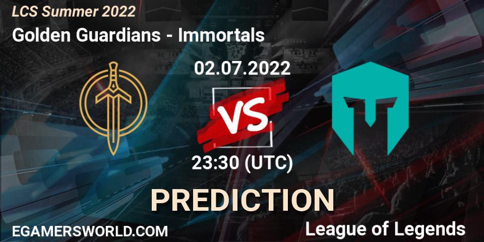 Pronósticos Golden Guardians - Immortals. 02.07.2022 at 23:30. LCS Summer 2022 - LoL