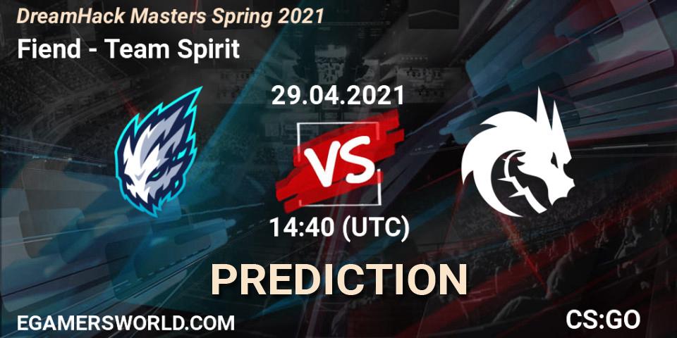 Pronósticos Fiend - Team Spirit. 29.04.2021 at 15:30. DreamHack Masters Spring 2021 - Counter-Strike (CS2)