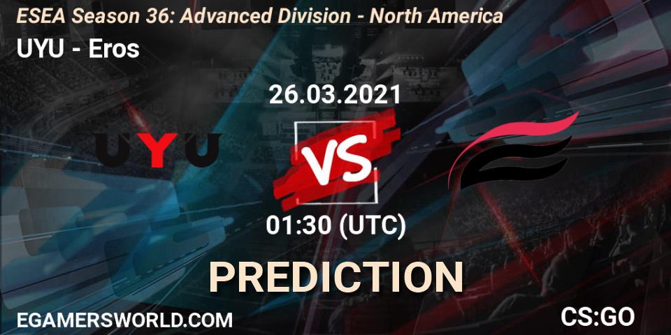 Pronósticos UYU - Eros. 26.03.2021 at 01:30. ESEA Season 36: Advanced Division - North America - Counter-Strike (CS2)