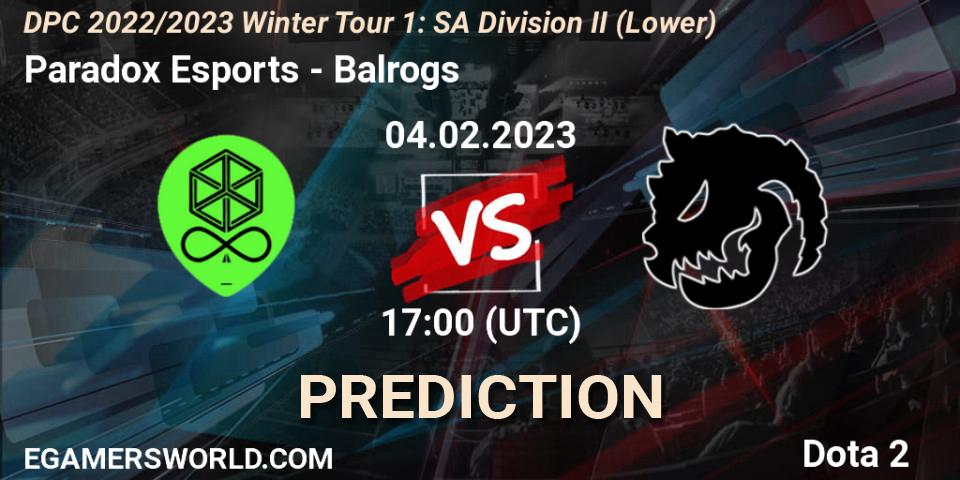 Pronósticos Paradox Esports - Balrogs. 04.02.23. DPC 2022/2023 Winter Tour 1: SA Division II (Lower) - Dota 2