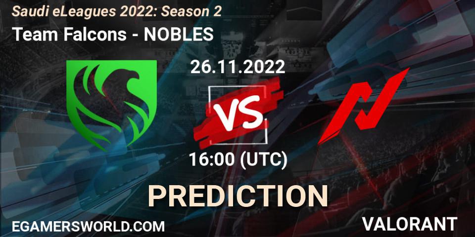 Pronósticos Team Falcons - NOBLES. 26.11.22. Saudi eLeagues 2022: Season 2 - VALORANT