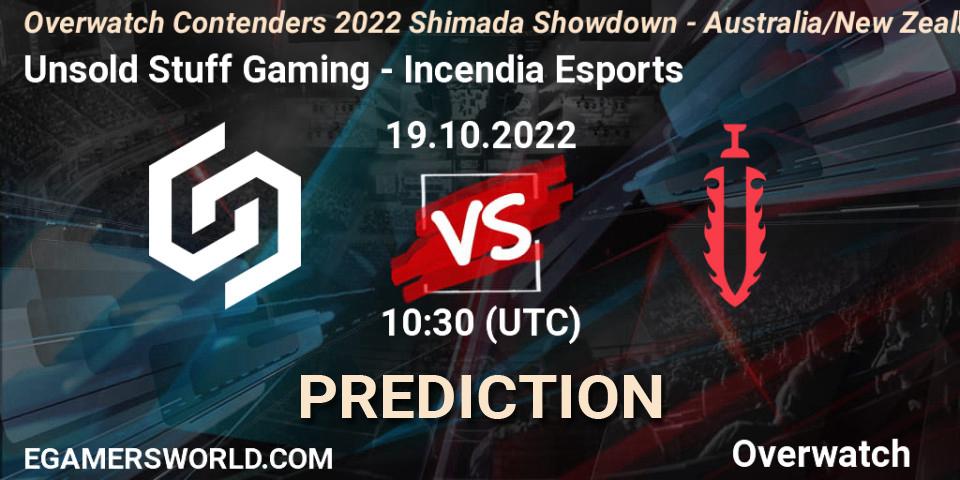Pronósticos Unsold Stuff Gaming - Incendia Esports. 19.10.2022 at 09:38. Overwatch Contenders 2022 Shimada Showdown - Australia/New Zealand - October - Overwatch