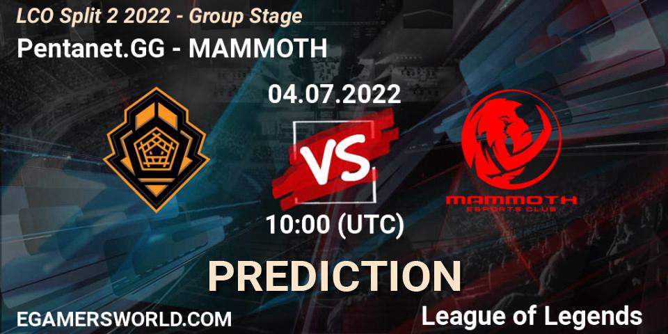 Pronósticos Pentanet.GG - MAMMOTH. 04.07.22. LCO Split 2 2022 - Group Stage - LoL