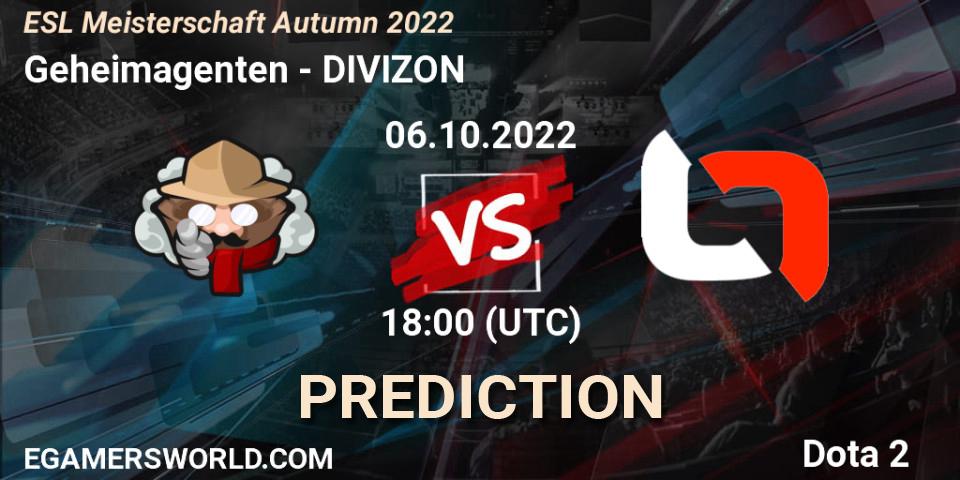 Pronósticos Geheimagenten - DIVIZON. 06.10.2022 at 18:00. ESL Meisterschaft Autumn 2022 - Dota 2