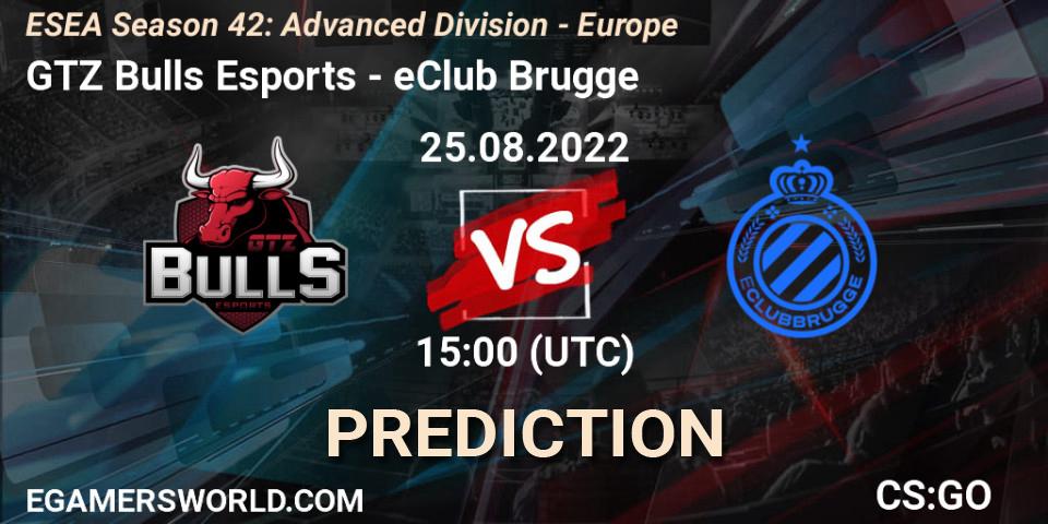 Pronósticos GTZ Bulls Esports - eClub Brugge. 25.08.2022 at 15:00. ESEA Season 42: Advanced Division - Europe - Counter-Strike (CS2)