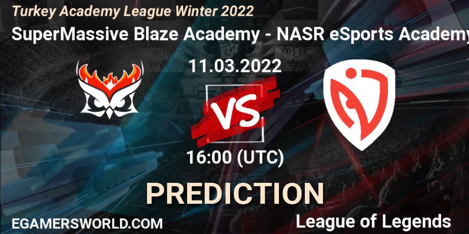 Pronósticos SuperMassive Blaze Academy - NASR eSports Academy. 11.03.2022 at 17:00. Turkey Academy League Winter 2022 - LoL