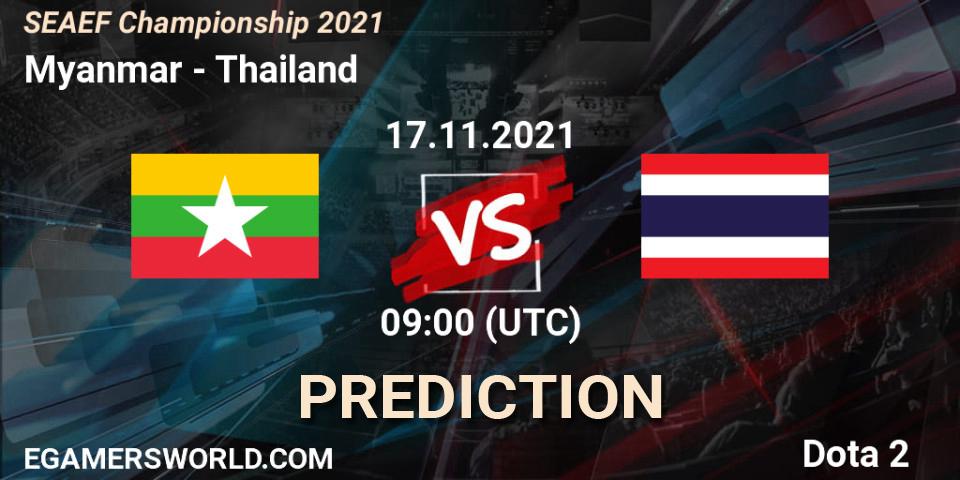 Pronósticos Team Myanmar - Thailand. 17.11.2021 at 08:59. SEAEF Dota2 Championship 2021 - Dota 2