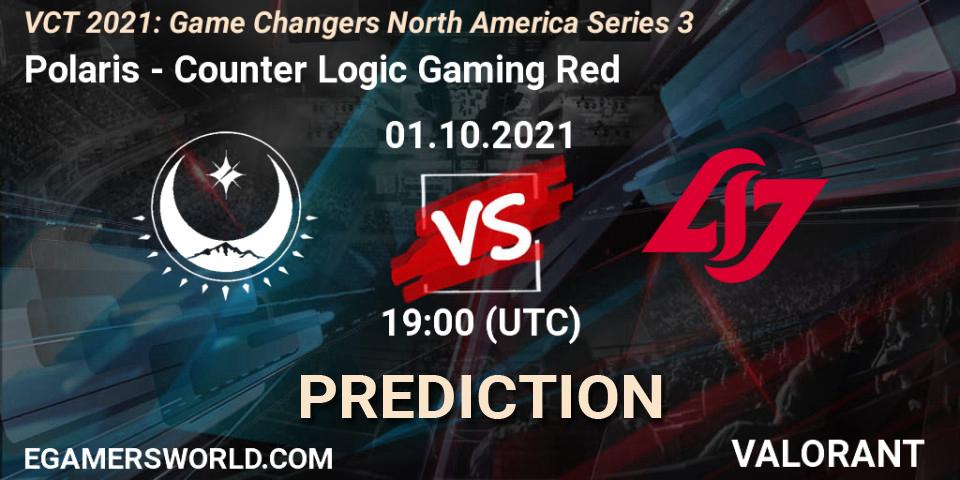 Pronósticos Polaris - Counter Logic Gaming Red. 01.10.2021 at 19:00. VCT 2021: Game Changers North America Series 3 - VALORANT