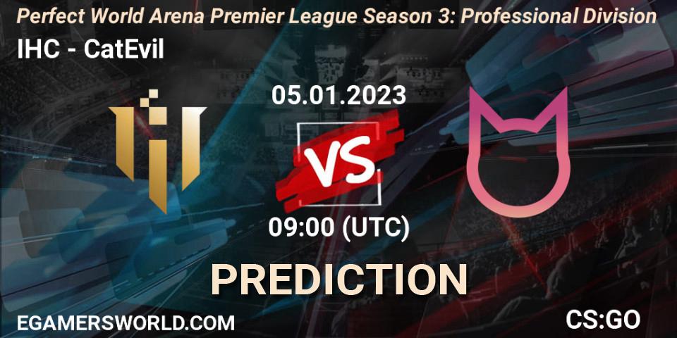 Pronósticos IHC - CatEvil. 05.01.2023 at 09:00. Perfect World Arena Premier League Season 3: Professional Division - Counter-Strike (CS2)