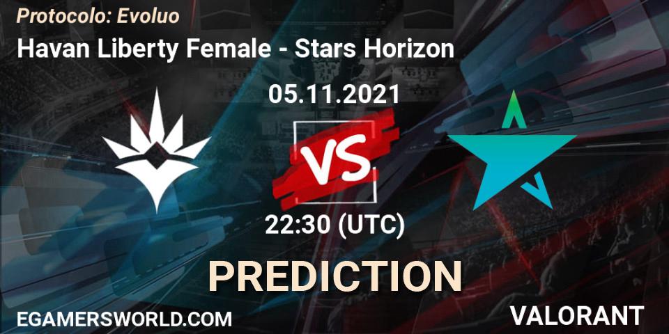 Pronósticos Havan Liberty Female - Stars Horizon. 05.11.2021 at 22:30. Protocolo: Evolução - VALORANT