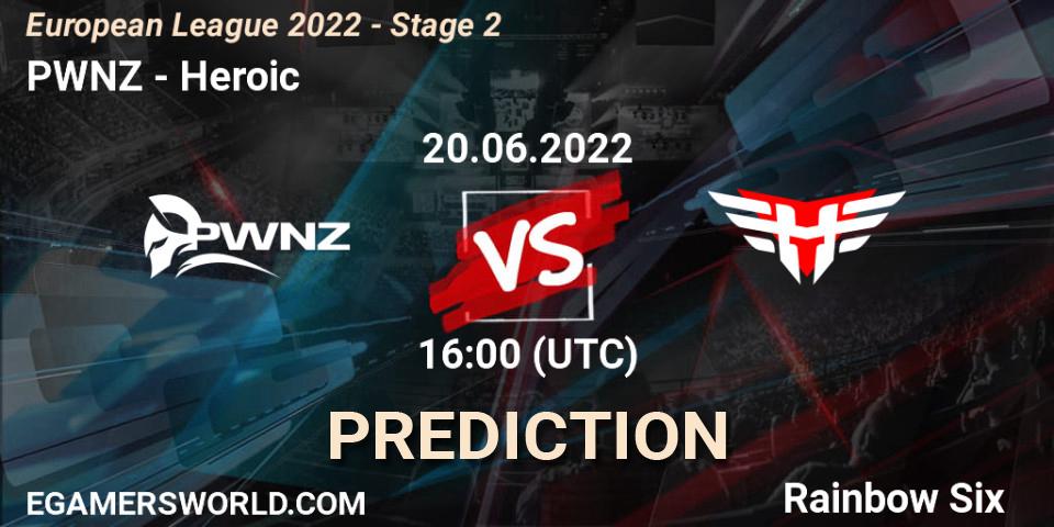 Pronósticos PWNZ - Heroic. 20.06.2022 at 16:00. European League 2022 - Stage 2 - Rainbow Six