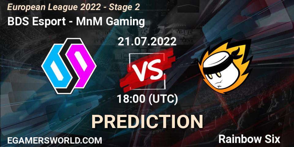Pronósticos BDS Esport - MnM Gaming. 21.07.2022 at 17:00. European League 2022 - Stage 2 - Rainbow Six