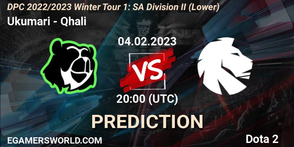 Pronósticos Ukumari - Qhali. 04.02.23. DPC 2022/2023 Winter Tour 1: SA Division II (Lower) - Dota 2