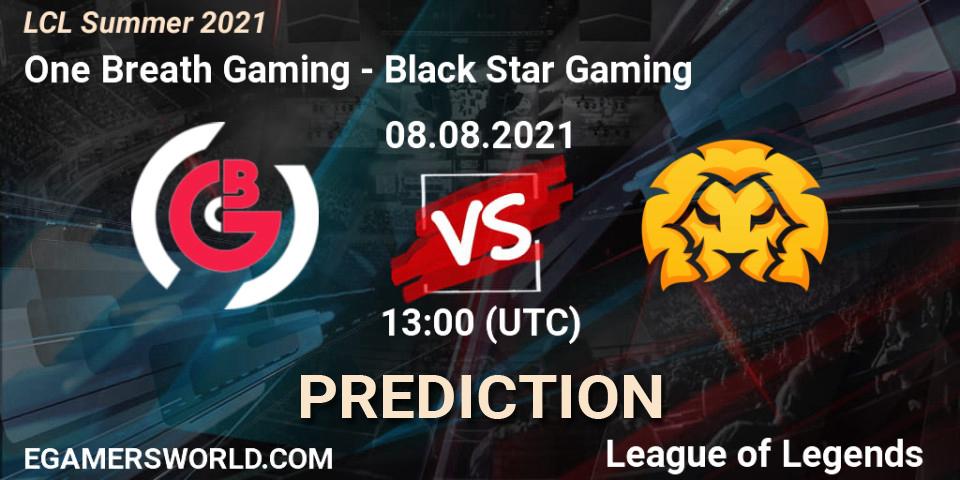 Pronósticos One Breath Gaming - Black Star Gaming. 08.08.2021 at 13:00. LCL Summer 2021 - LoL