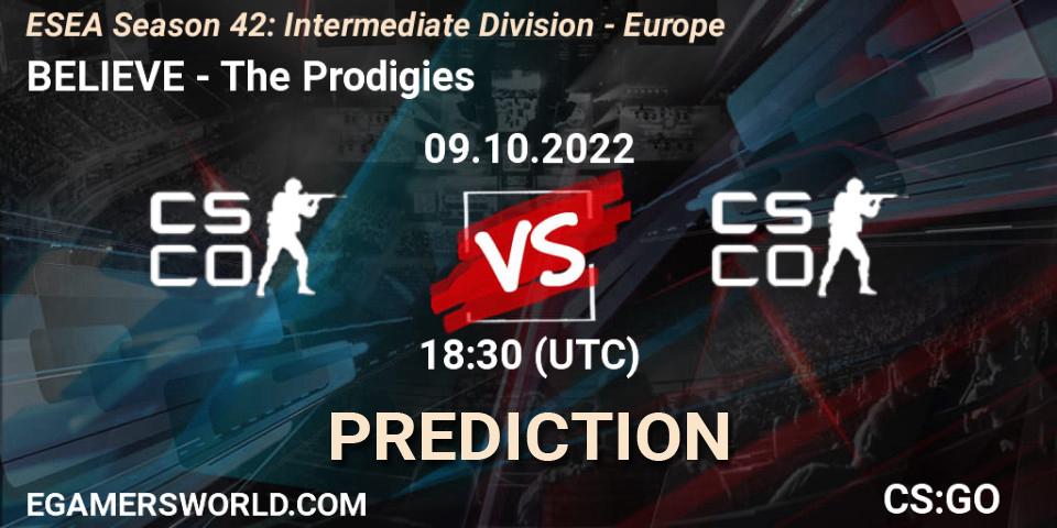 Pronósticos BELIEVE - The Prodigies. 10.10.2022 at 18:00. ESEA Season 42: Intermediate Division - Europe - Counter-Strike (CS2)