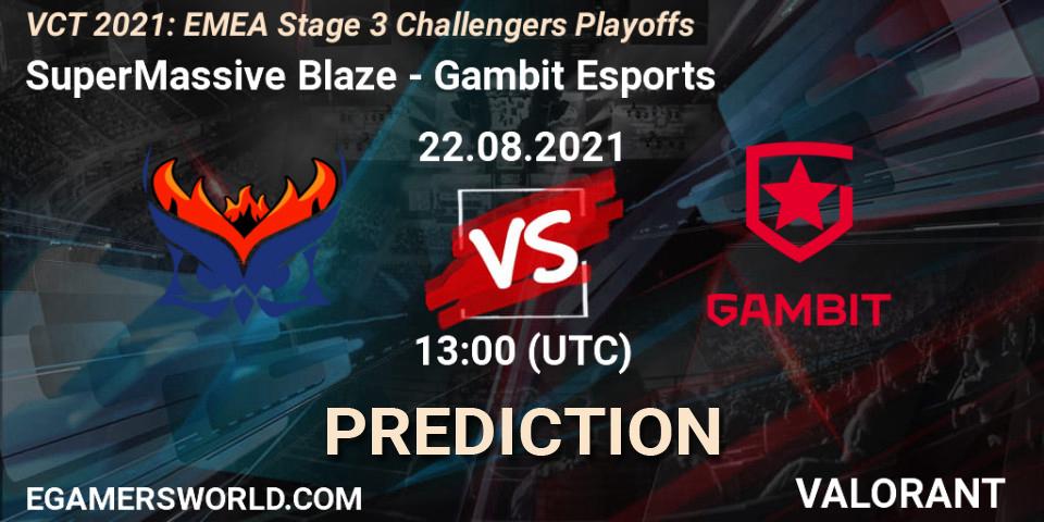 Pronósticos SuperMassive Blaze - Gambit Esports. 22.08.2021 at 13:00. VCT 2021: EMEA Stage 3 Challengers Playoffs - VALORANT