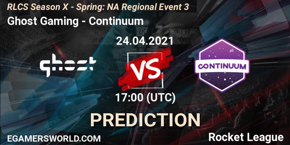 Pronósticos Ghost Gaming - Continuum. 24.04.2021 at 17:00. RLCS Season X - Spring: NA Regional Event 3 - Rocket League