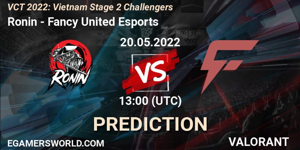 Pronósticos Ronin - Fancy United Esports. 20.05.2022 at 13:00. VCT 2022: Vietnam Stage 2 Challengers - VALORANT