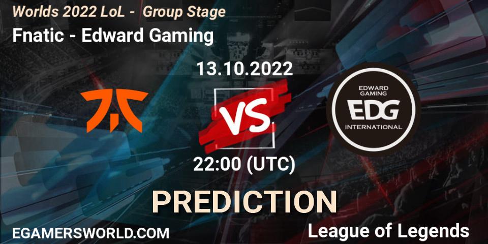 Pronósticos Fnatic - Edward Gaming. 13.10.2022 at 22:00. Worlds 2022 LoL - Group Stage - LoL