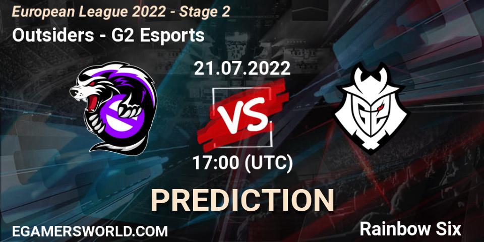 Pronósticos Outsiders - G2 Esports. 21.07.2022 at 21:00. European League 2022 - Stage 2 - Rainbow Six