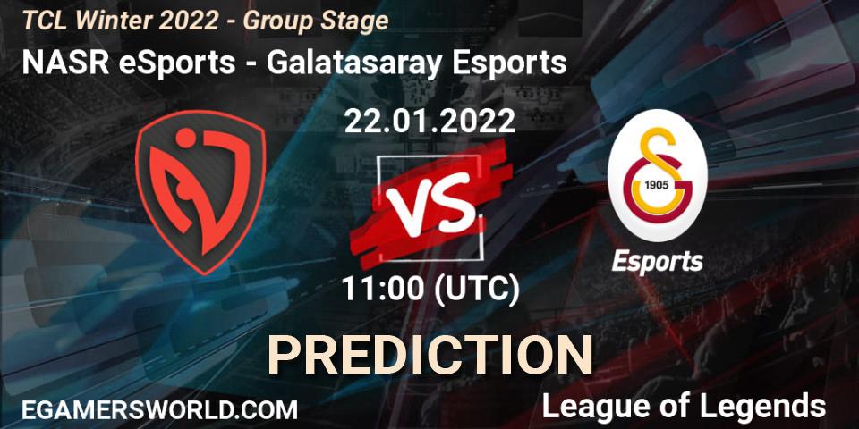 Pronósticos NASR eSports - Galatasaray Esports. 22.01.2022 at 11:00. TCL Winter 2022 - Group Stage - LoL