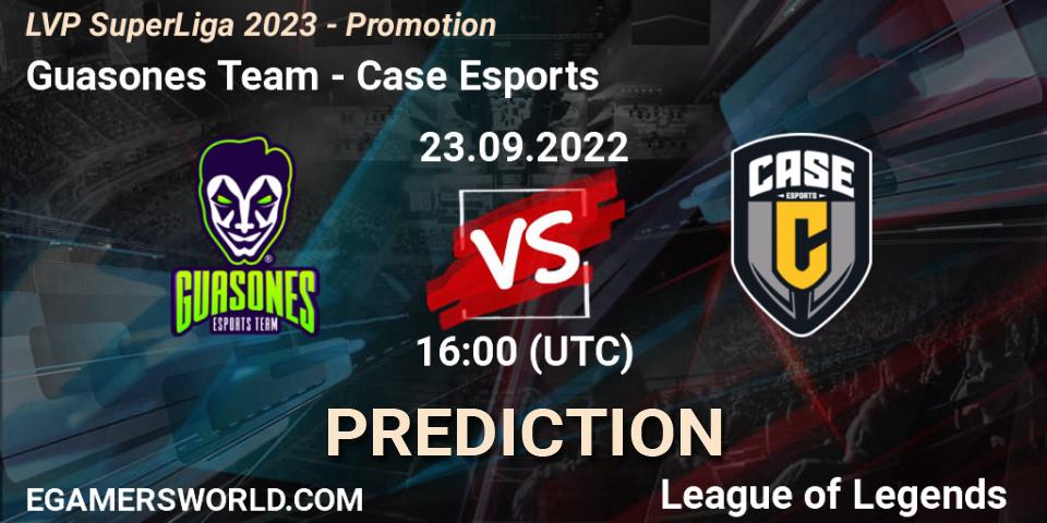 Pronósticos Guasones Team - Case Esports. 23.09.2022 at 16:00. LVP SuperLiga 2023 - Promotion - LoL