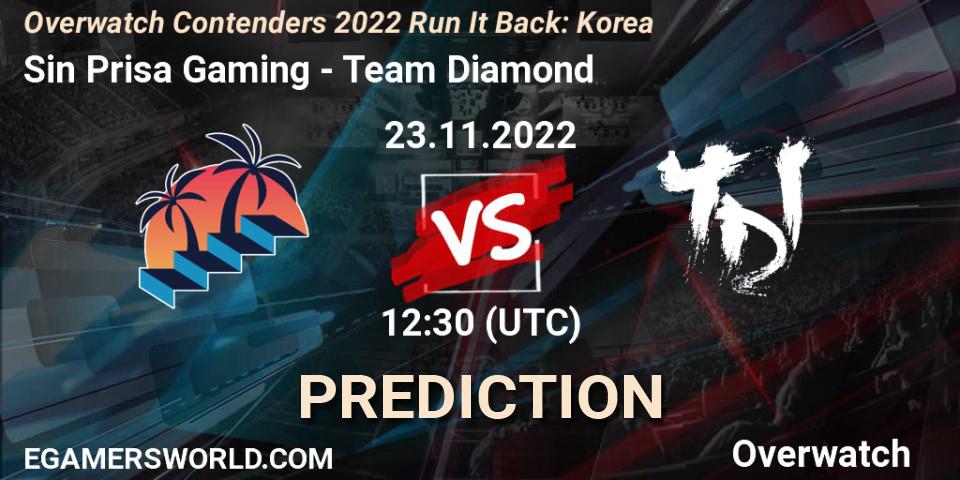 Pronósticos Sin Prisa Gaming - Team Diamond. 23.11.2022 at 13:30. Overwatch Contenders 2022 Run It Back: Korea - Overwatch