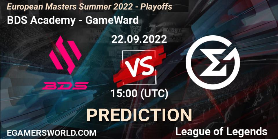 Pronósticos BDS Academy - GameWard. 21.09.2022 at 15:00. European Masters Summer 2022 - Playoffs - LoL