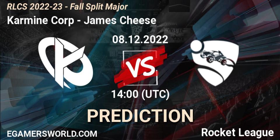 Pronósticos Karmine Corp - James Cheese. 08.12.2022 at 13:30. RLCS 2022-23 - Fall Split Major - Rocket League