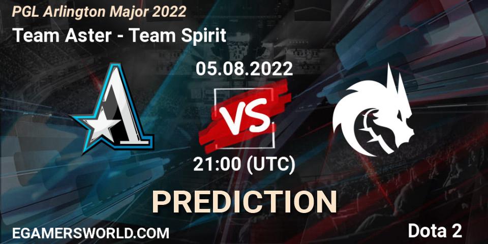 Pronósticos Team Aster - Team Spirit. 05.08.2022 at 22:32. PGL Arlington Major 2022 - Group Stage - Dota 2